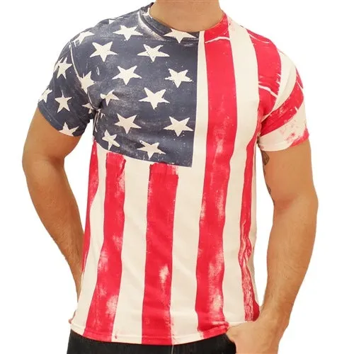 Men's American Flag Hand Silk Screen T-Shirt