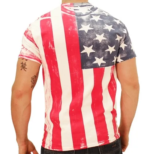 Men's American Flag Hand Silk Screen T-Shirt