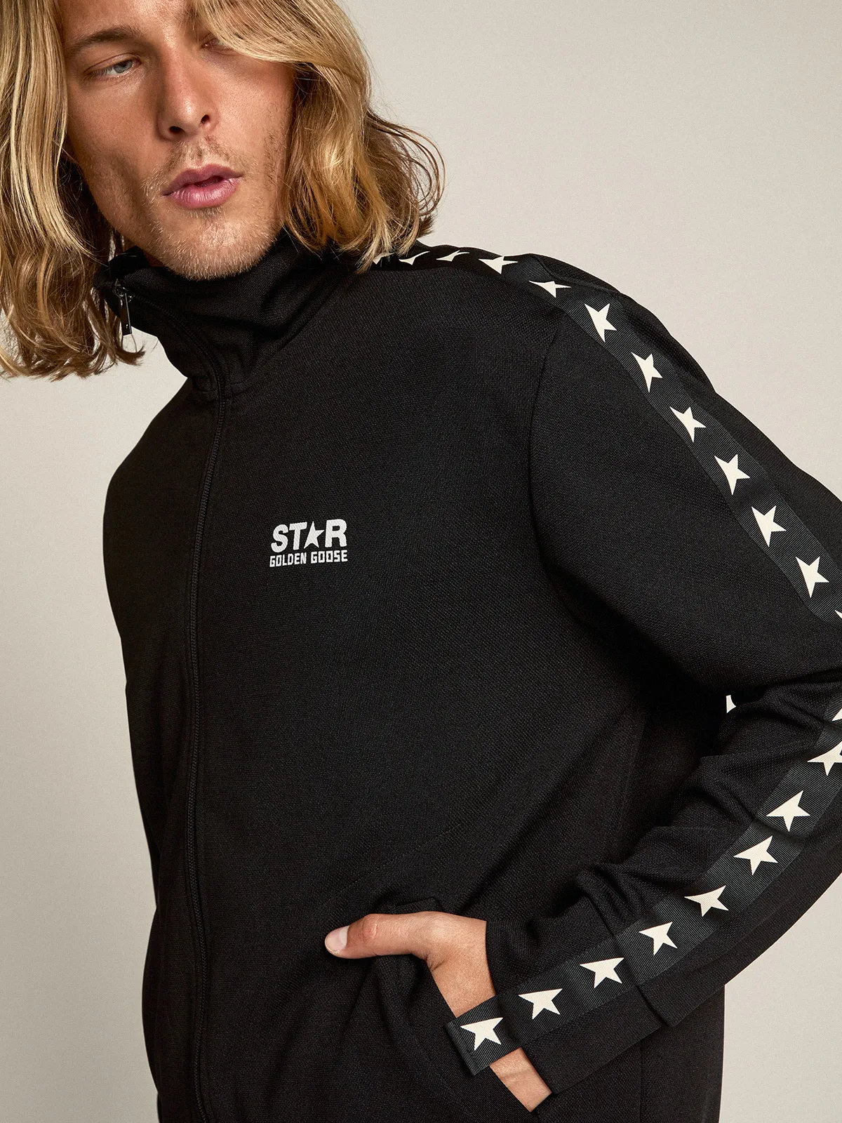 Men's black zipped sweatshirt with white stars