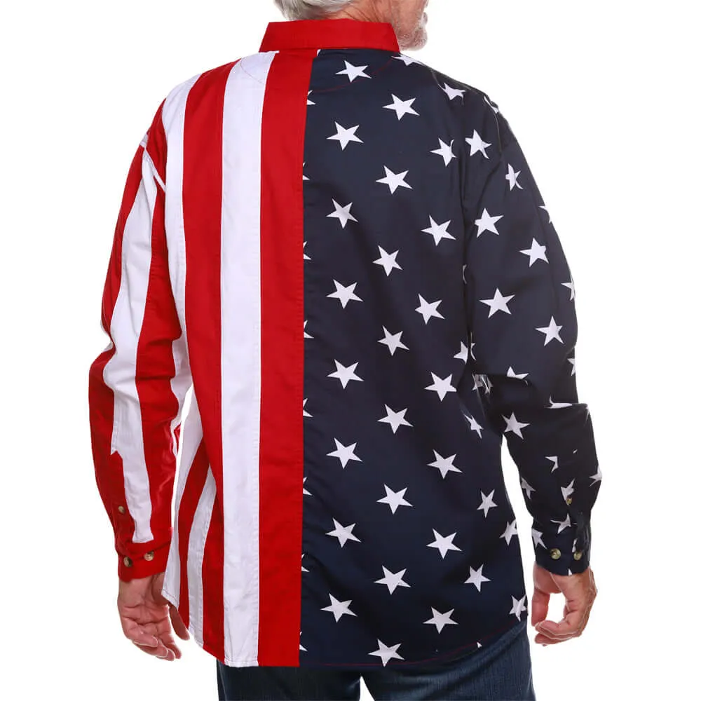 Men's Stars & Stripes 100% Cotton Long Sleeve Button-Up Shirt