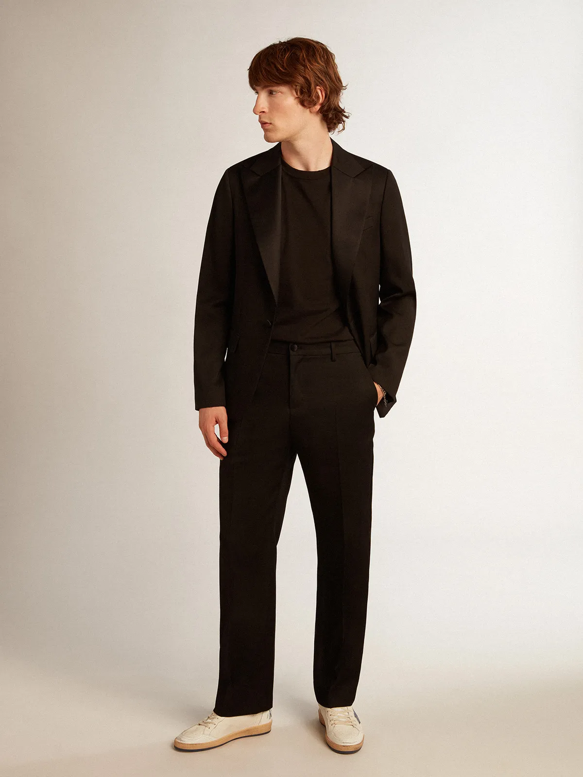 Men’s tuxedo jacket in black wool gabardine