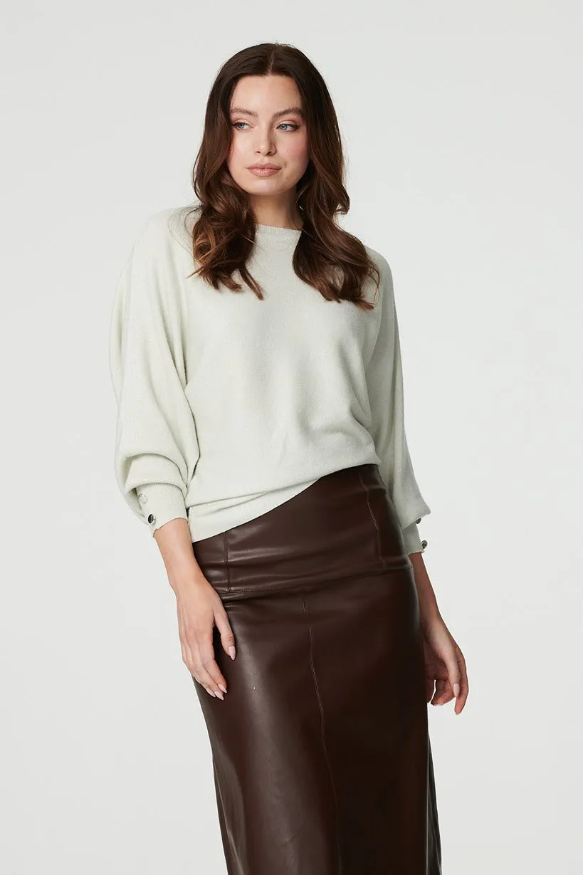 Metallic Button Cuff Knit Jumper