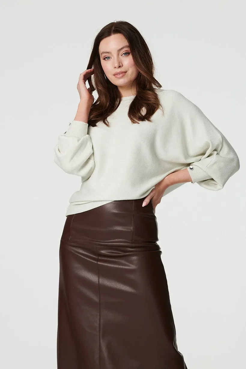 Metallic Button Cuff Knit Jumper