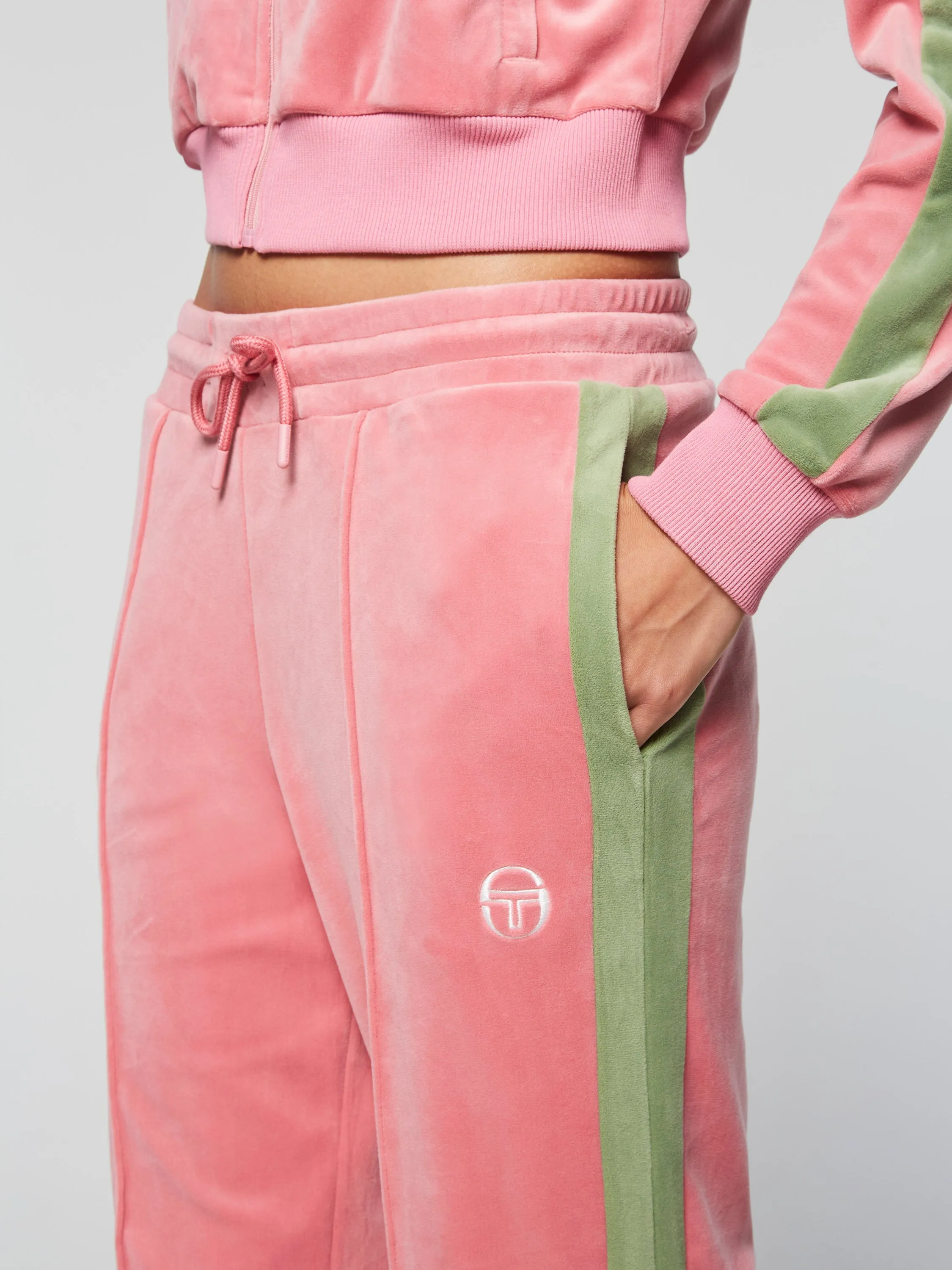 Miss Carlotta Velour Track Pant- Wild Rose