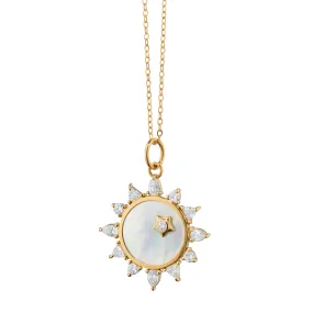 Mother of Pearl Diamond "Happiness" Sun Charm Necklace