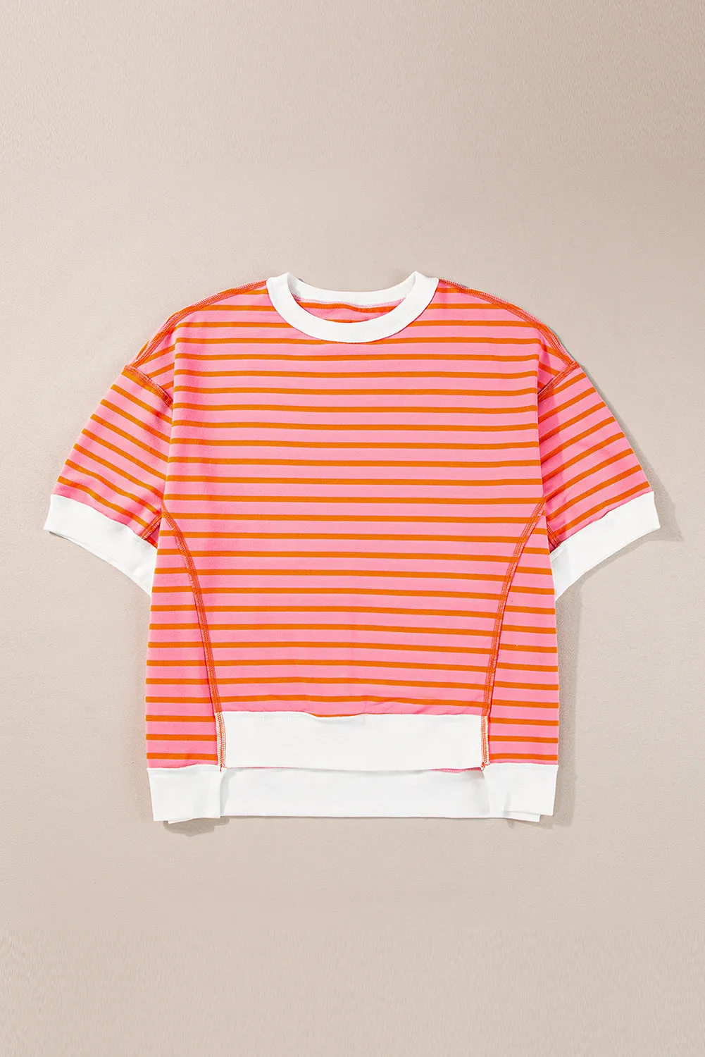 Multicolour Oversized Contrast Trim Exposed Seam High Low T Shirt