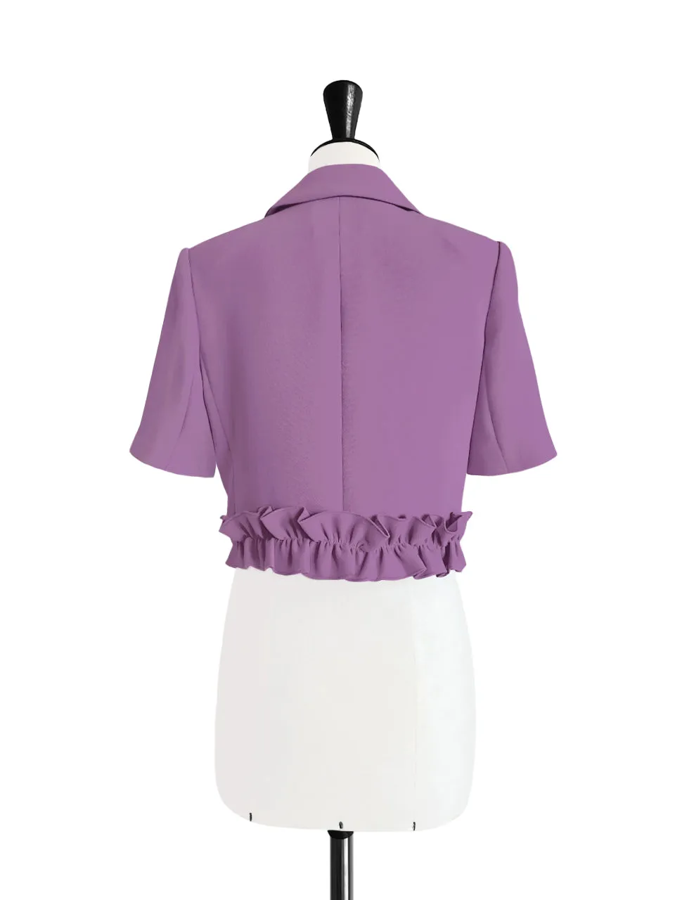 Muted Purple Ruffle Detail Strong Shoulder Crop Blazer