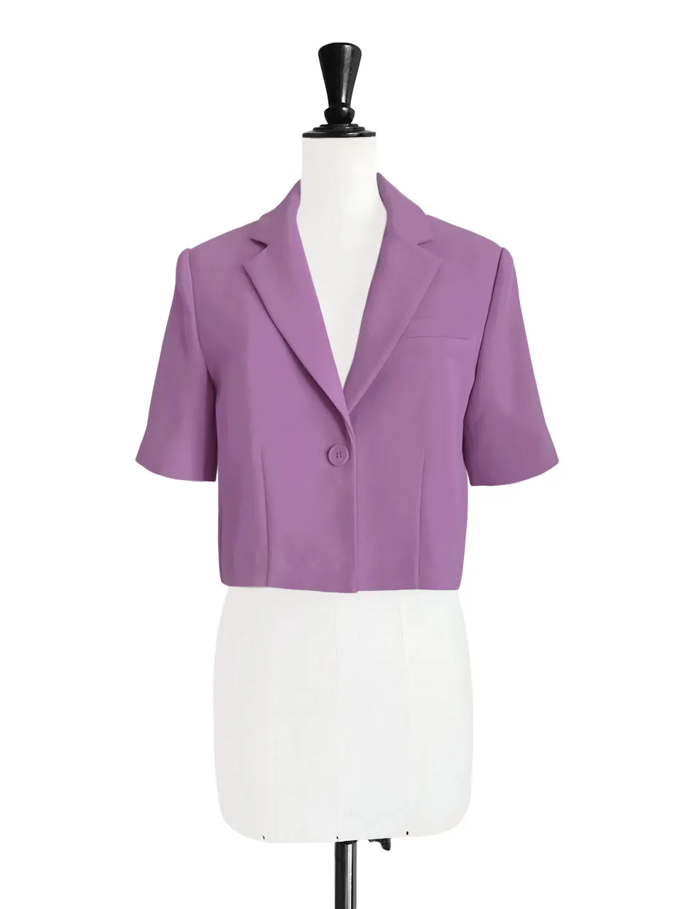 Muted Purple Ruffle Detail Strong Shoulder Crop Blazer