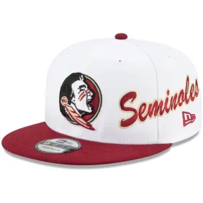 New Era Seminole Logo/Seminoles 9Fifty Flat Bill Snapback Cap - White