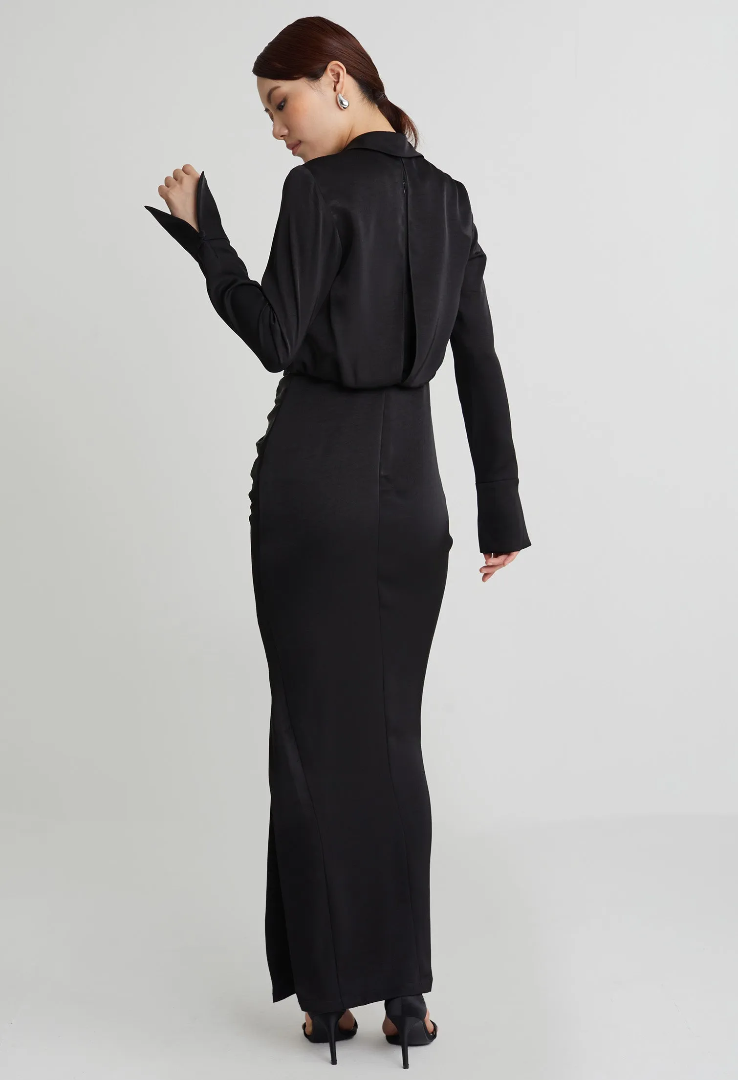 nichii X NURITA HARITH Cinched Waist Side Ruched Collared Maxi Dress