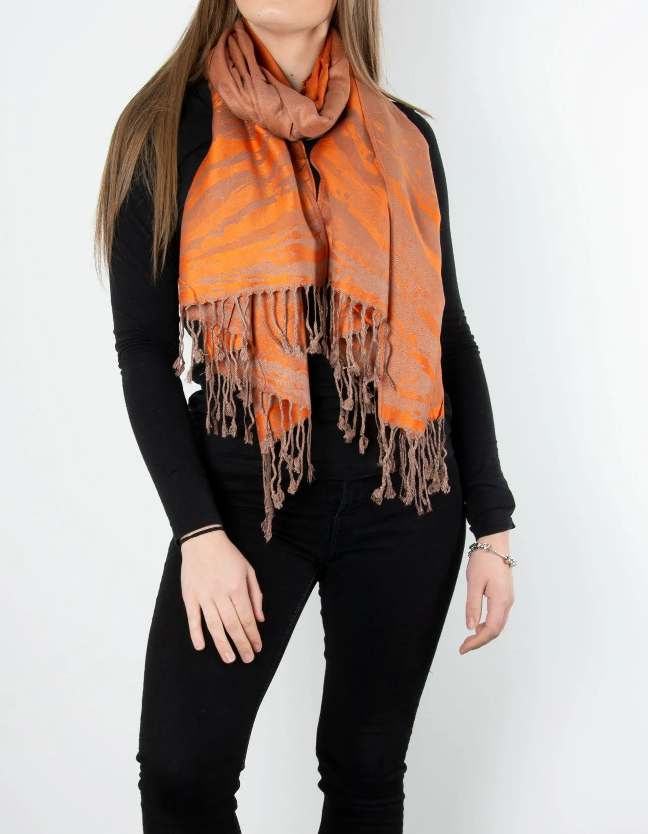 Orange And Bronze Splash Patterned Pashmina