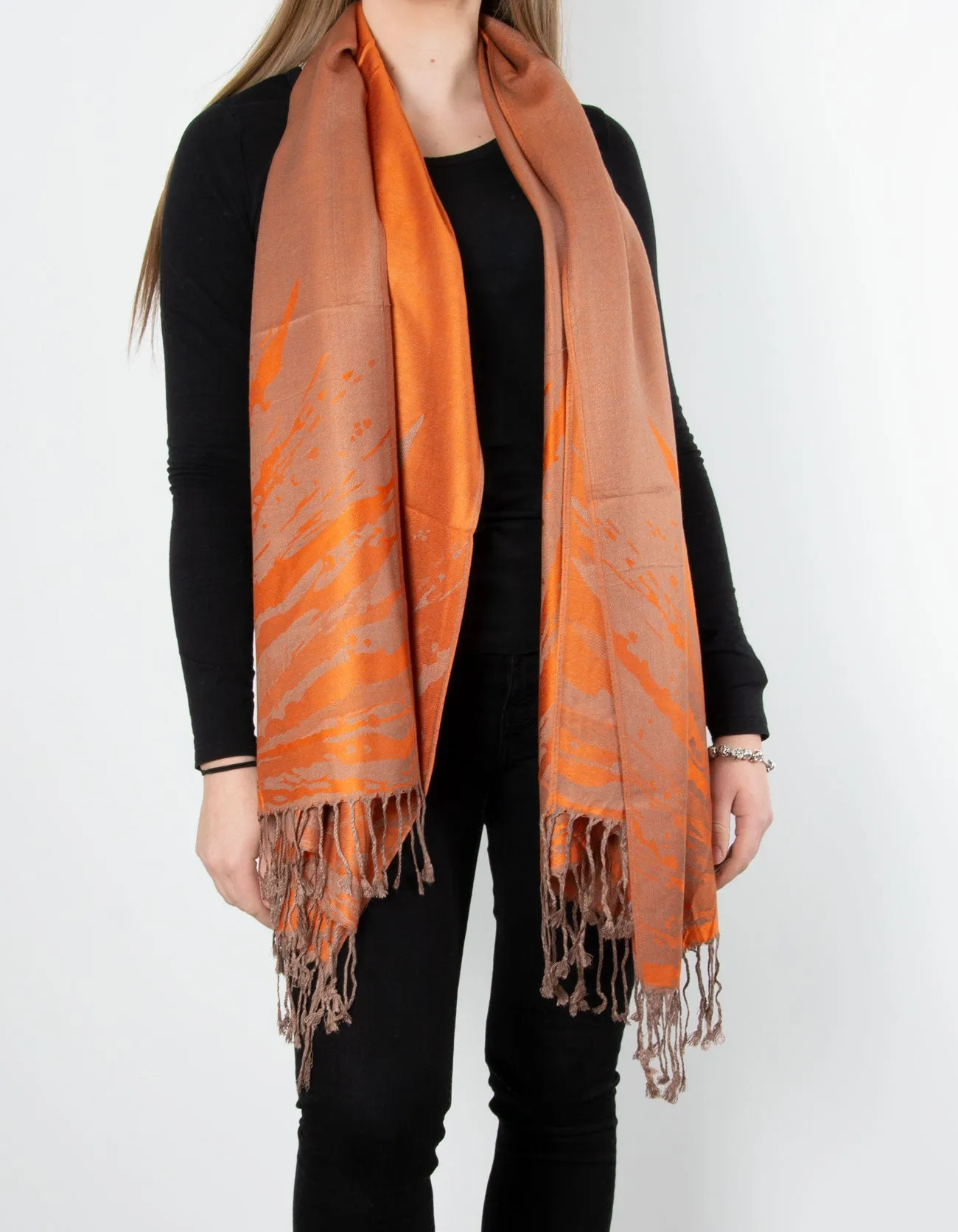 Orange And Bronze Splash Patterned Pashmina