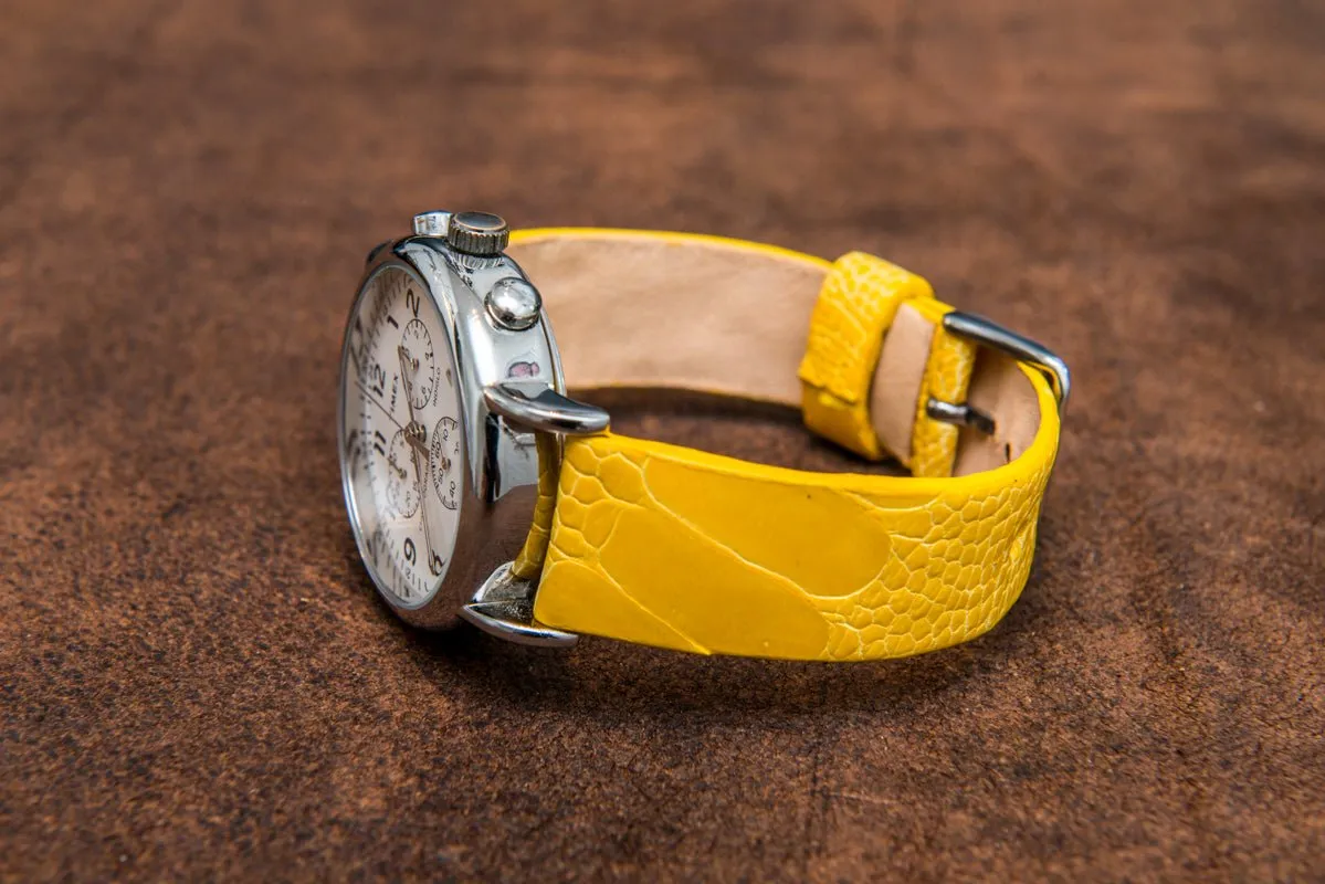 Ostrich legs yellow leather watch strap