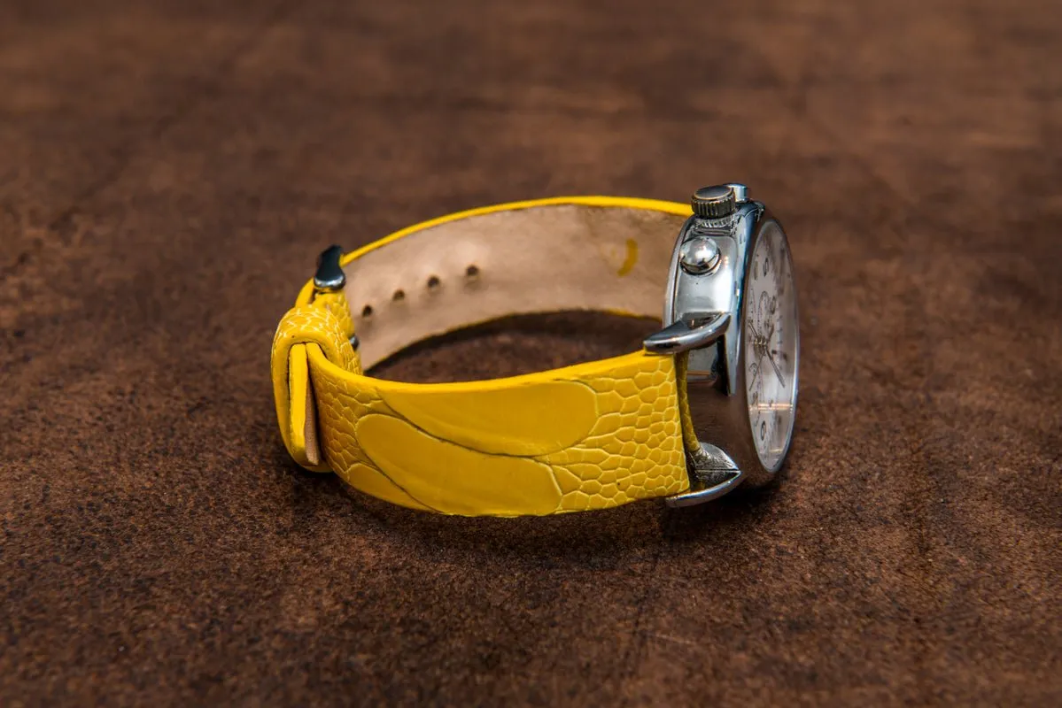 Ostrich legs yellow leather watch strap