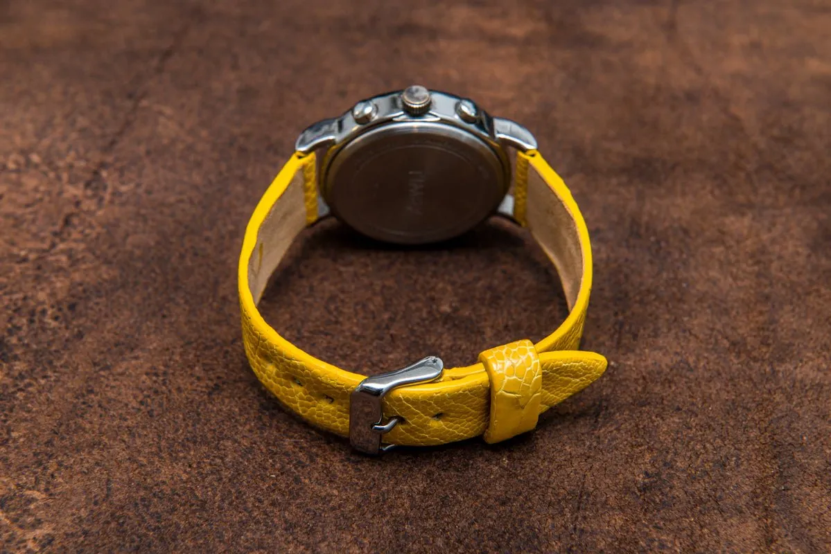 Ostrich legs yellow leather watch strap