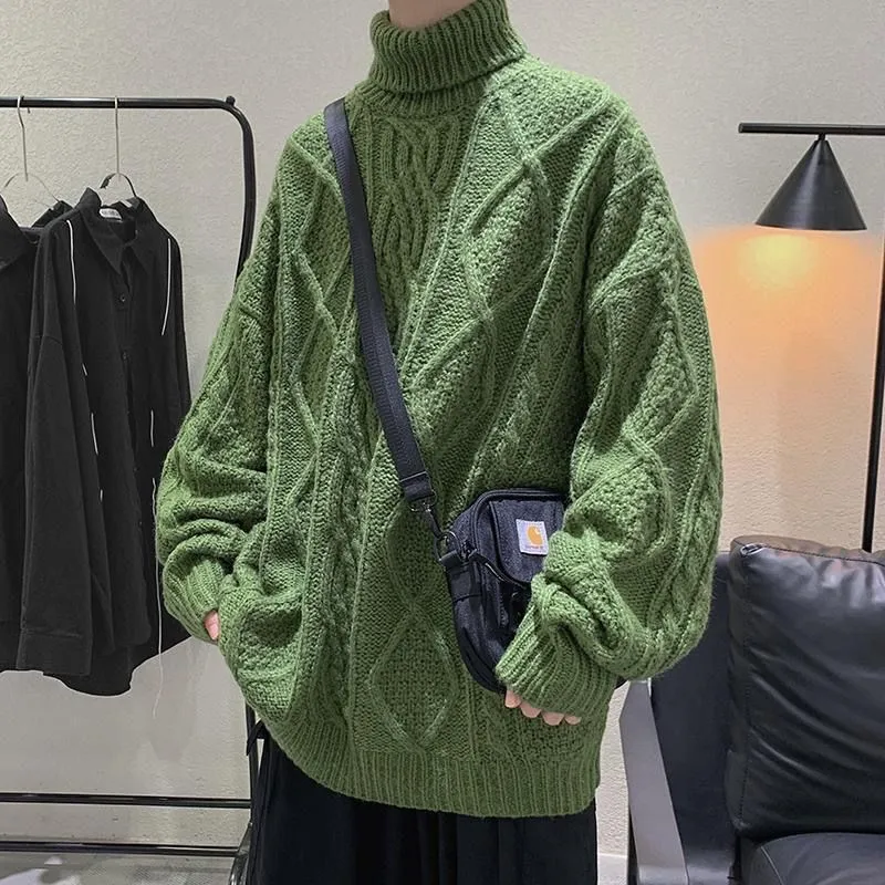 Patchwork Knitted Sweater Turtleneck Collar