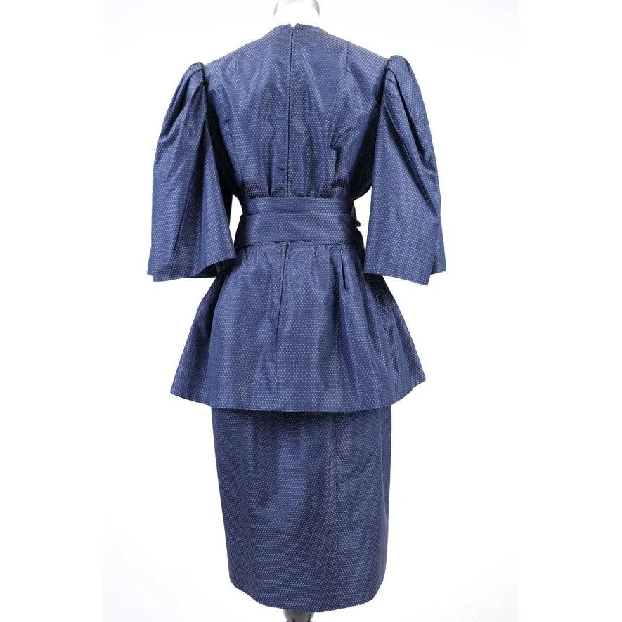 PAULINE TRIGERE 80's Blue Silk Skirt Set | Size M