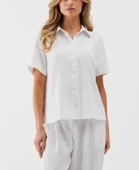 Petite Linen Blend Pleated Back Top