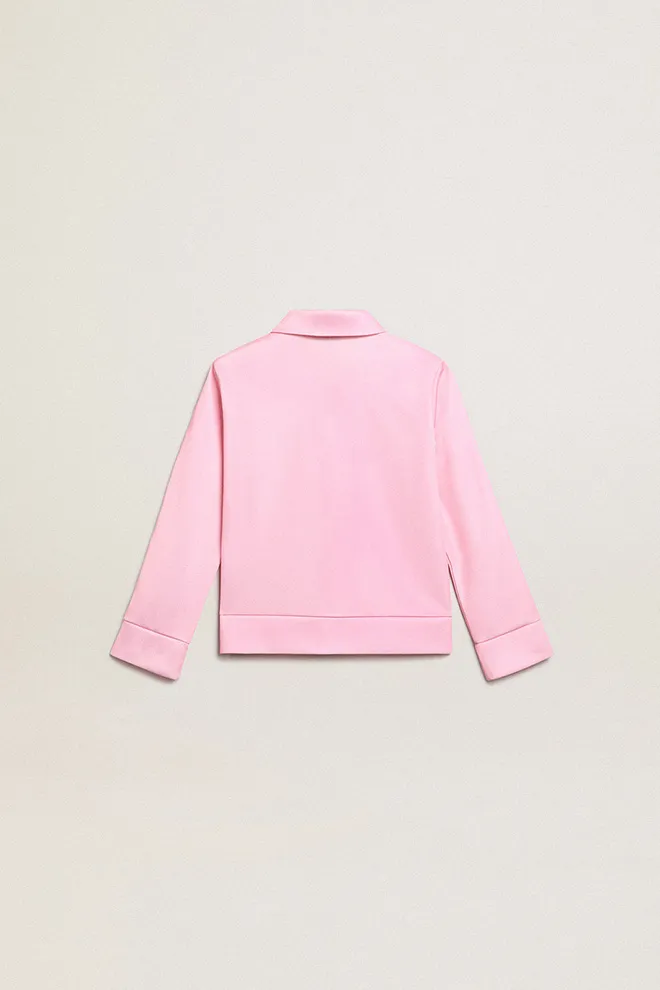 Pink zipped sweatshirt with white strip and pink stars