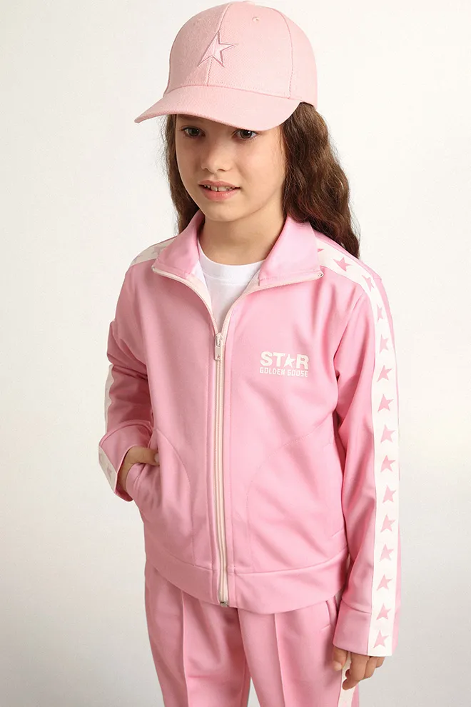 Pink zipped sweatshirt with white strip and pink stars