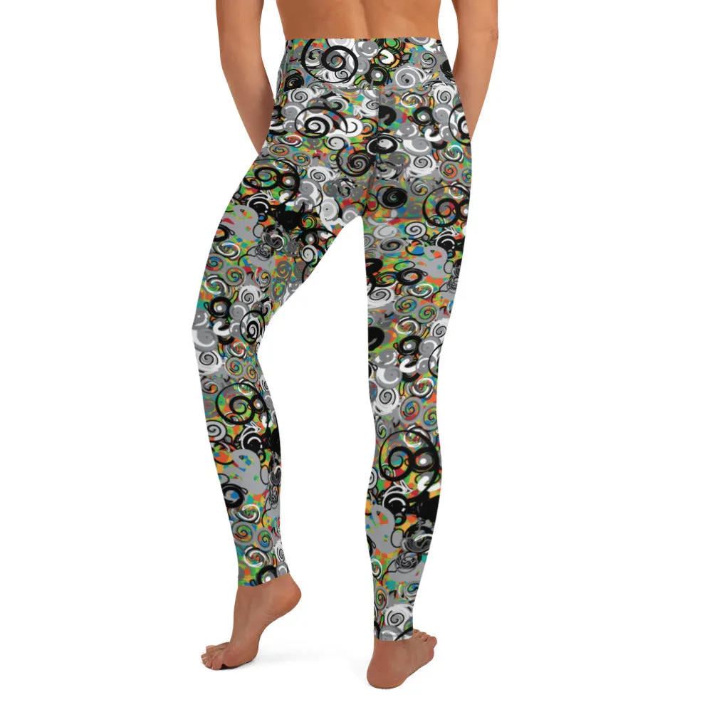 POP! goes the color! Black Swirl with a little color Yoga Pants with pocket for women