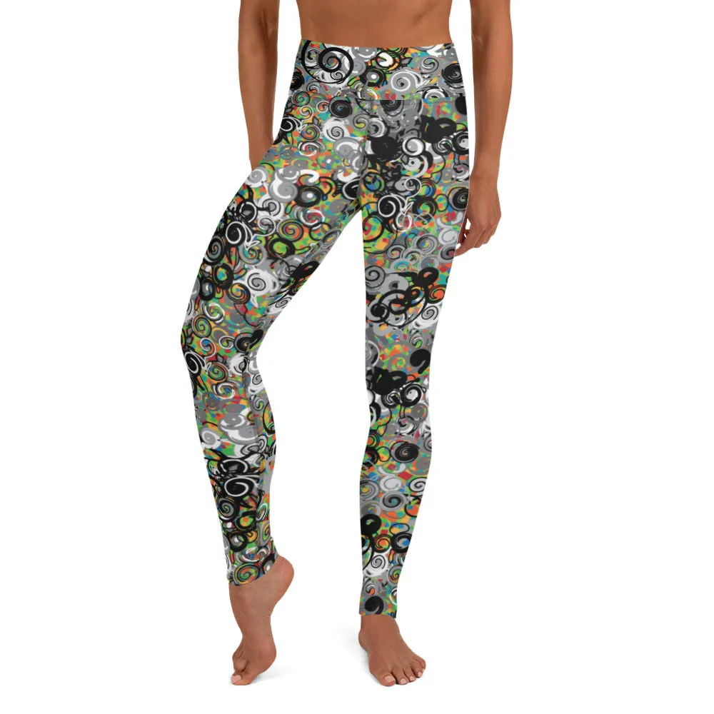 POP! goes the color! Black Swirl with a little color Yoga Pants with pocket for women