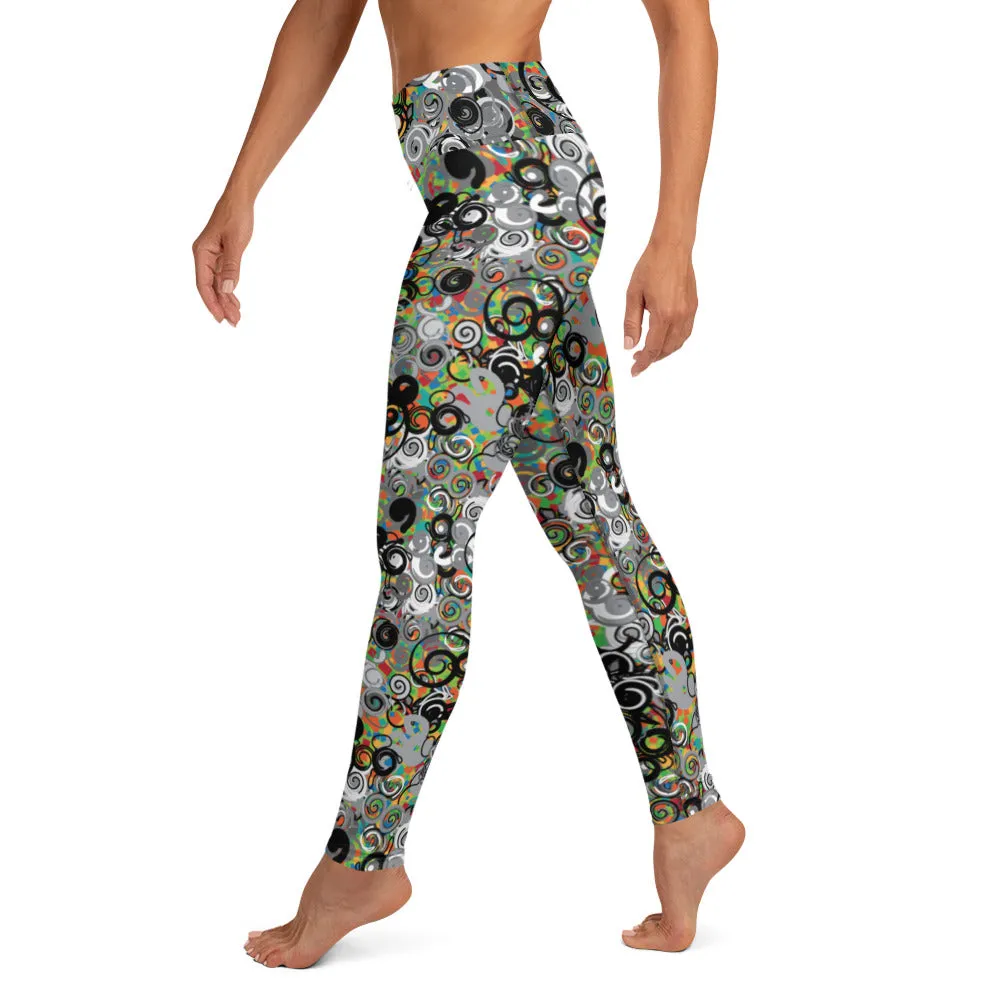 POP! goes the color! Black Swirl with a little color Yoga Pants with pocket for women