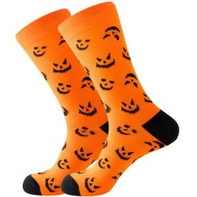 Pumpkin Face Patterned Socks (Adult Large - Men's Shoe Sizes 8-12)