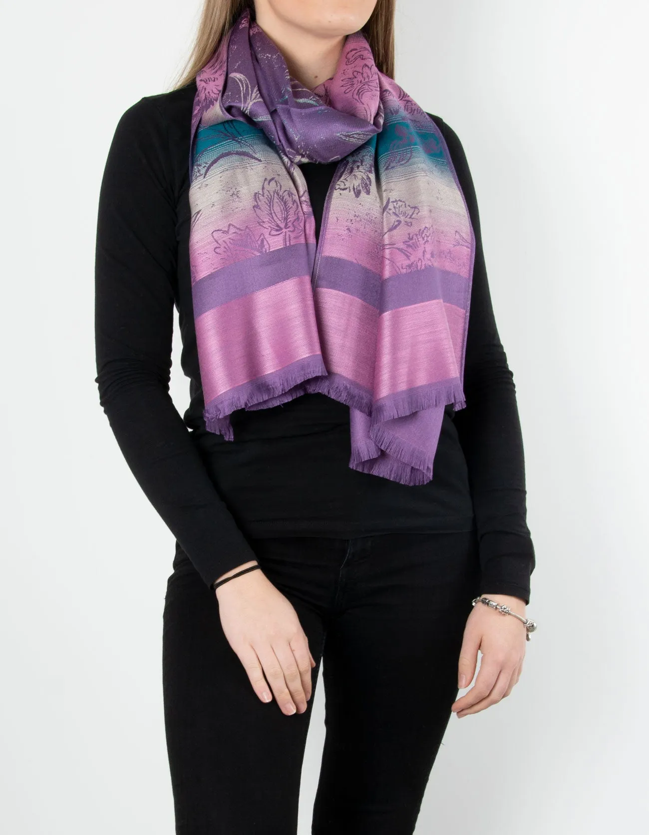 Purple Floral Print Pashmina