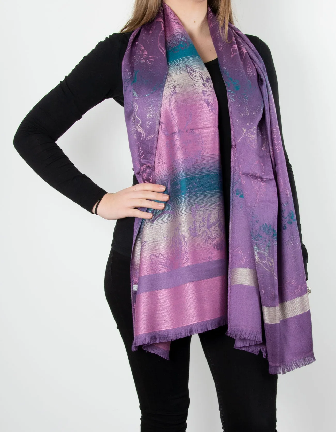 Purple Floral Print Pashmina