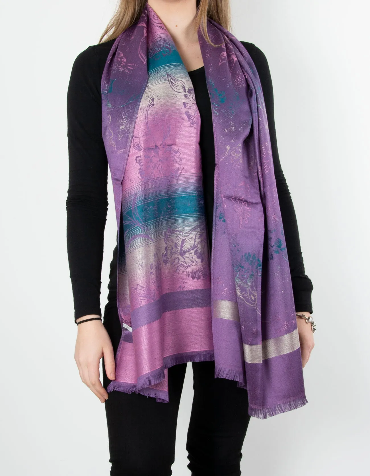 Purple Floral Print Pashmina