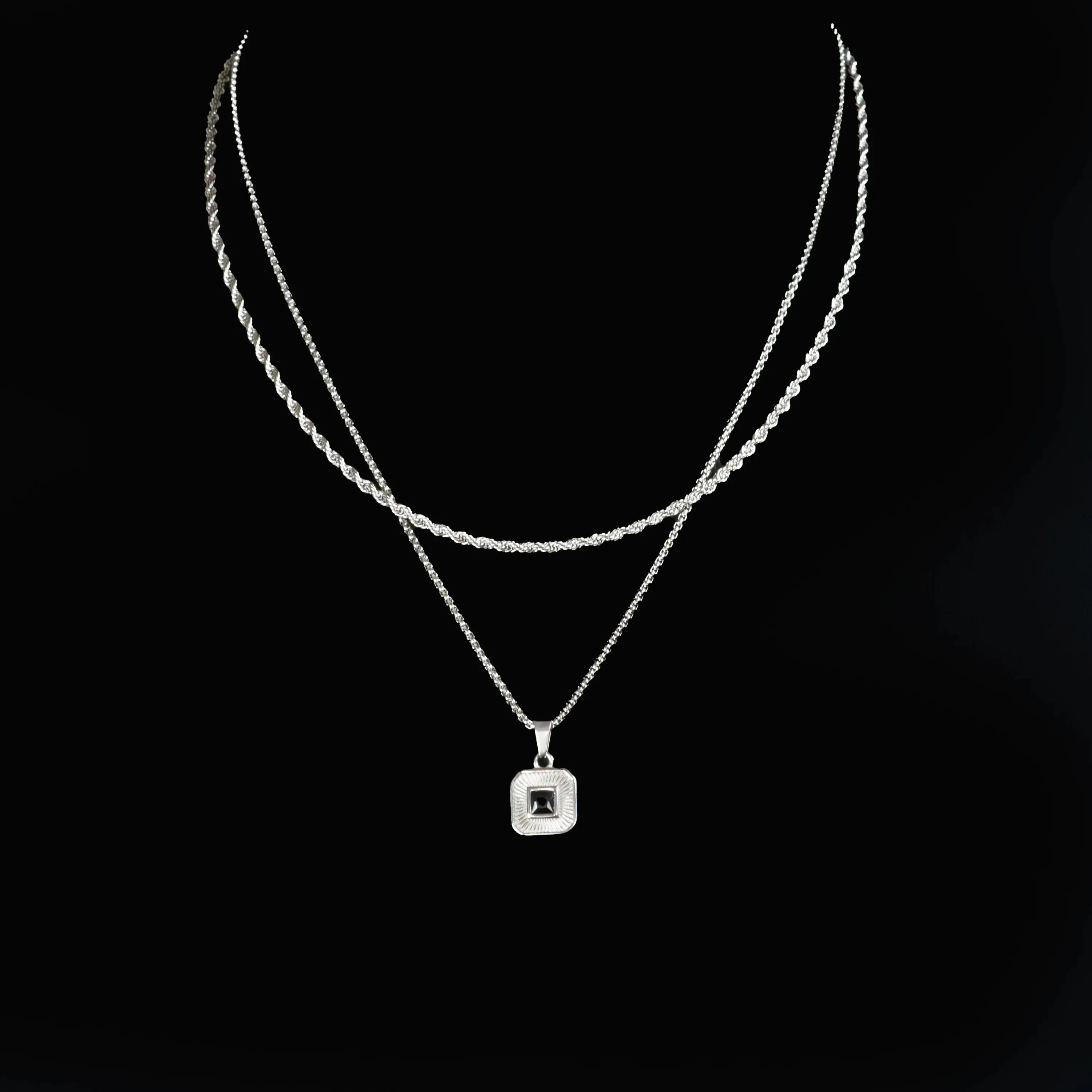 Quaid Square Pendant with Black Diamante