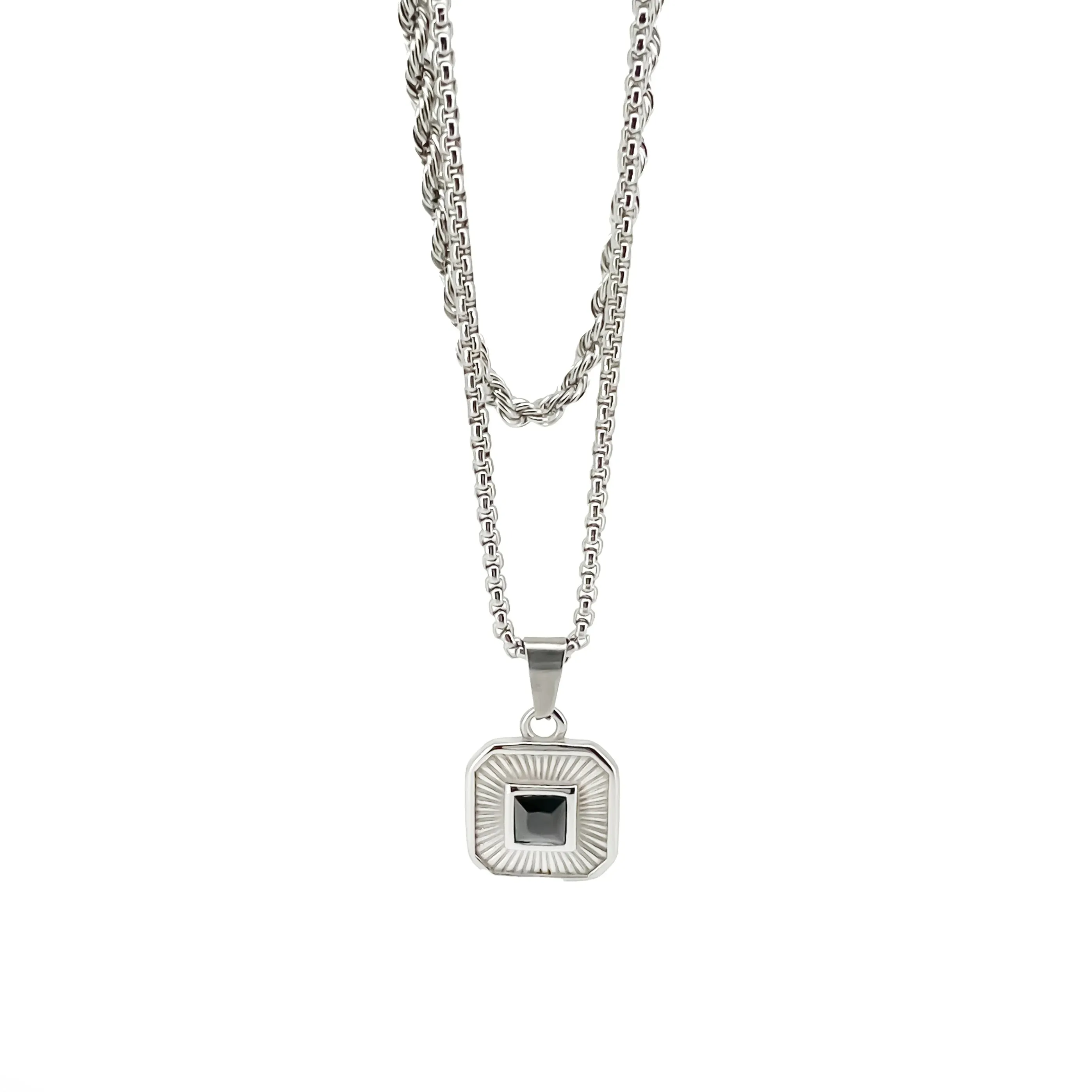 Quaid Square Pendant with Black Diamante