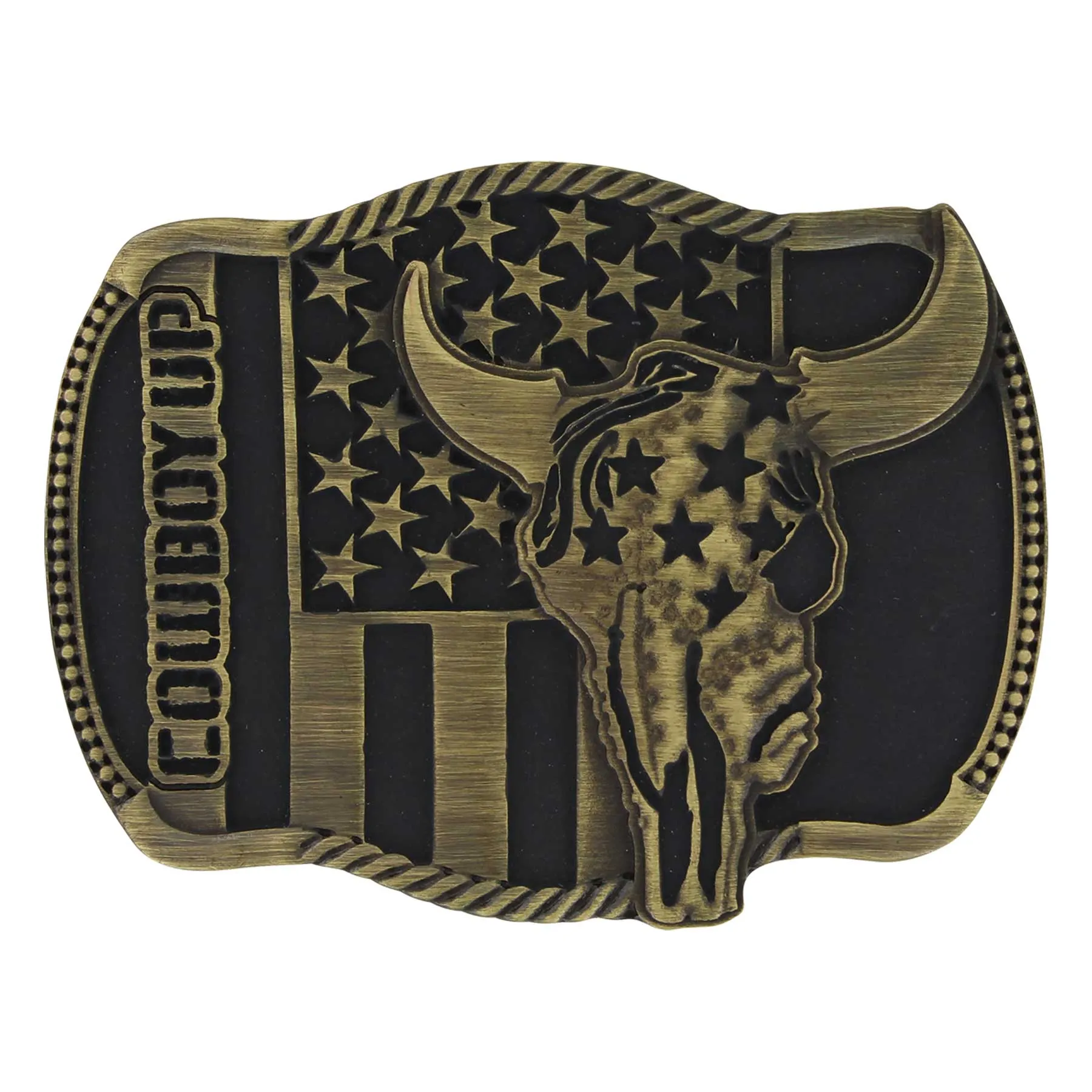 "Cowboy Up" Patriotic Skull Belt Buckle