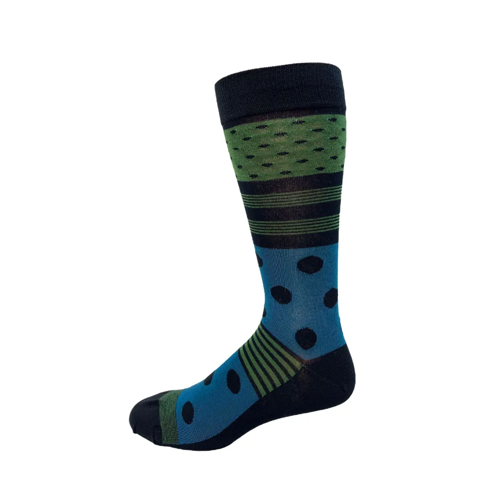 "Dot Stripe Block" Patterned Bamboo Socks by Point Zero - Large