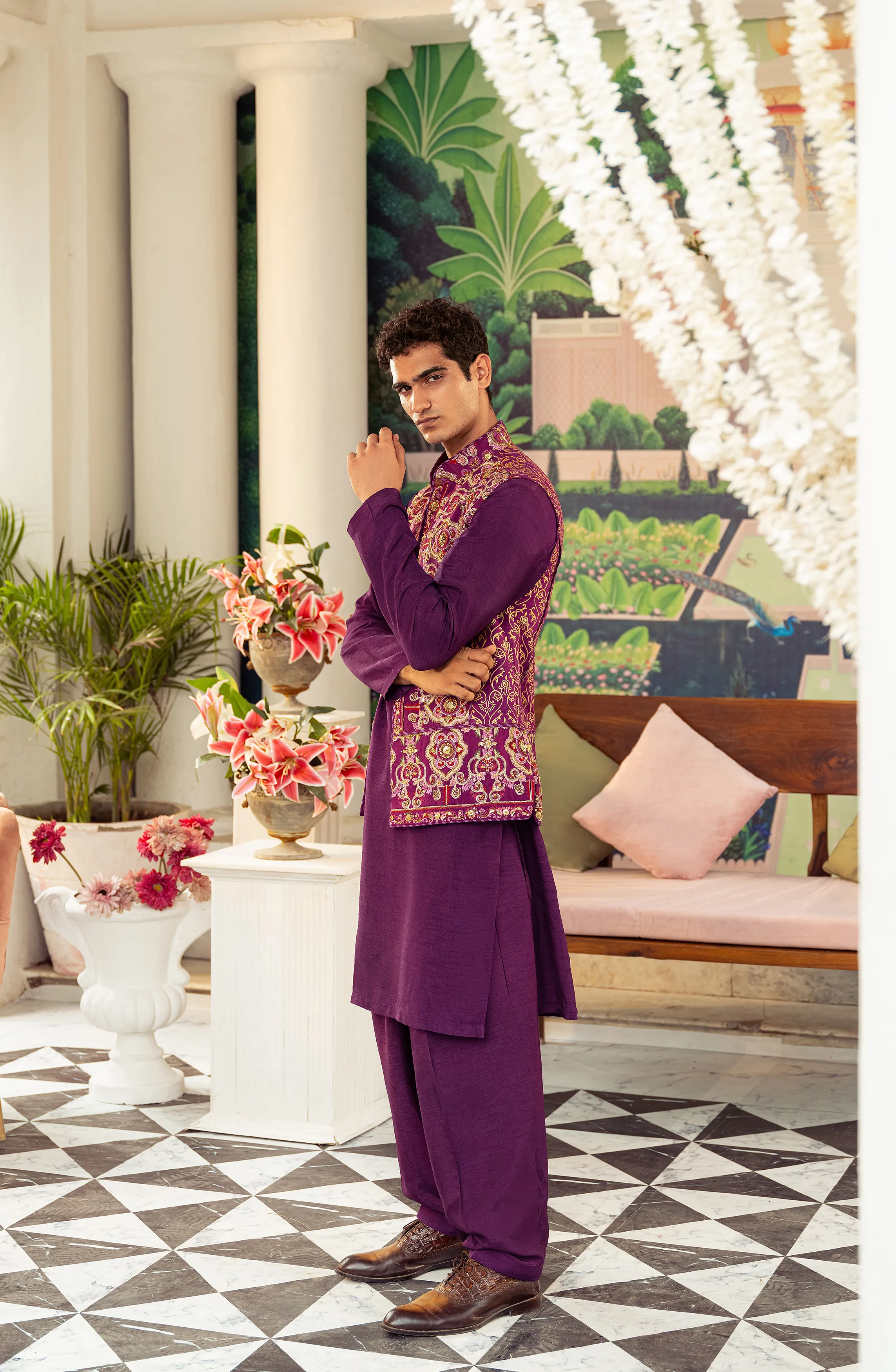 Rangrez - Silk Waistcoat with Deep Purple Kurta and Pants