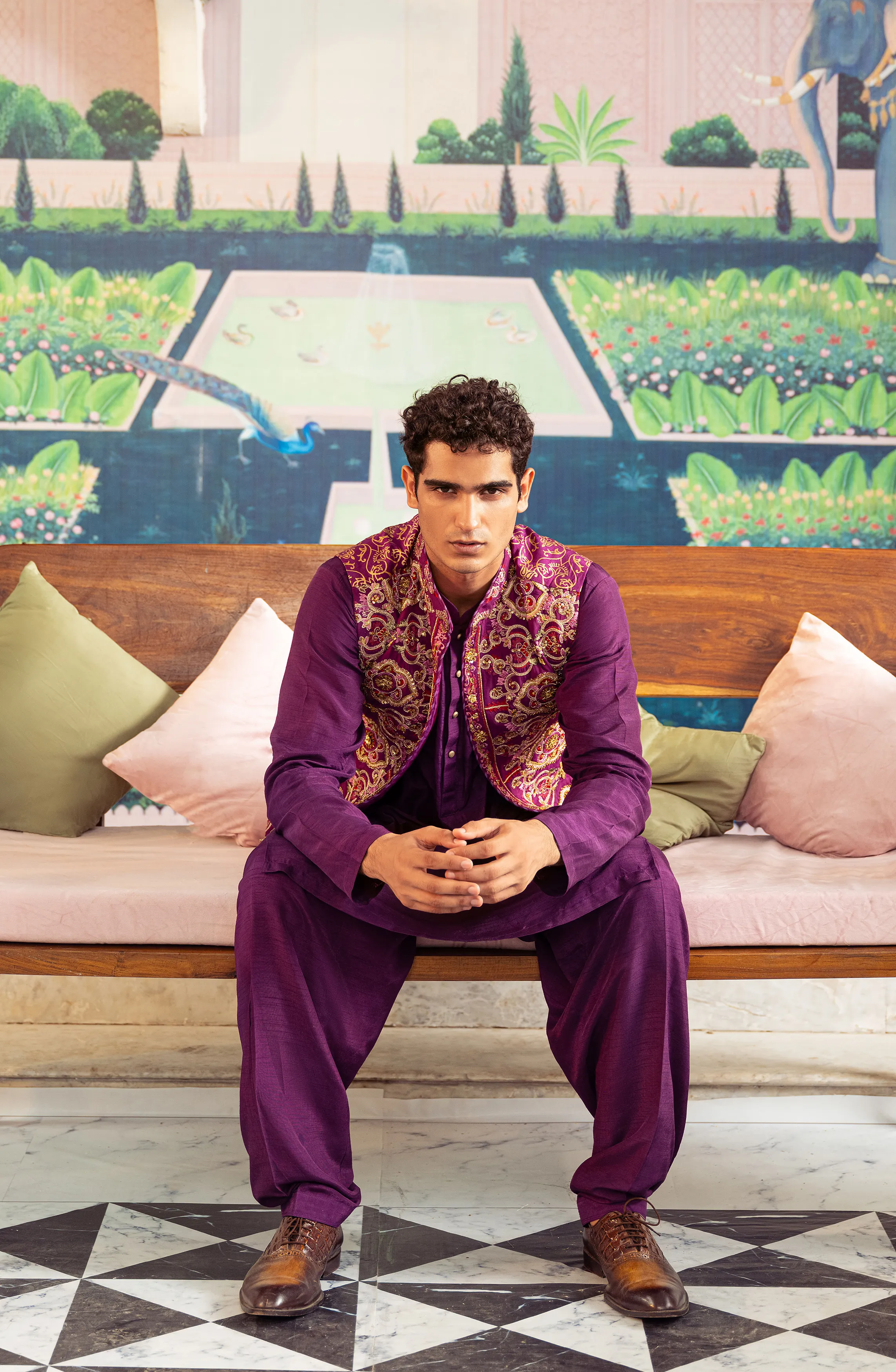 Rangrez - Silk Waistcoat with Deep Purple Kurta and Pants