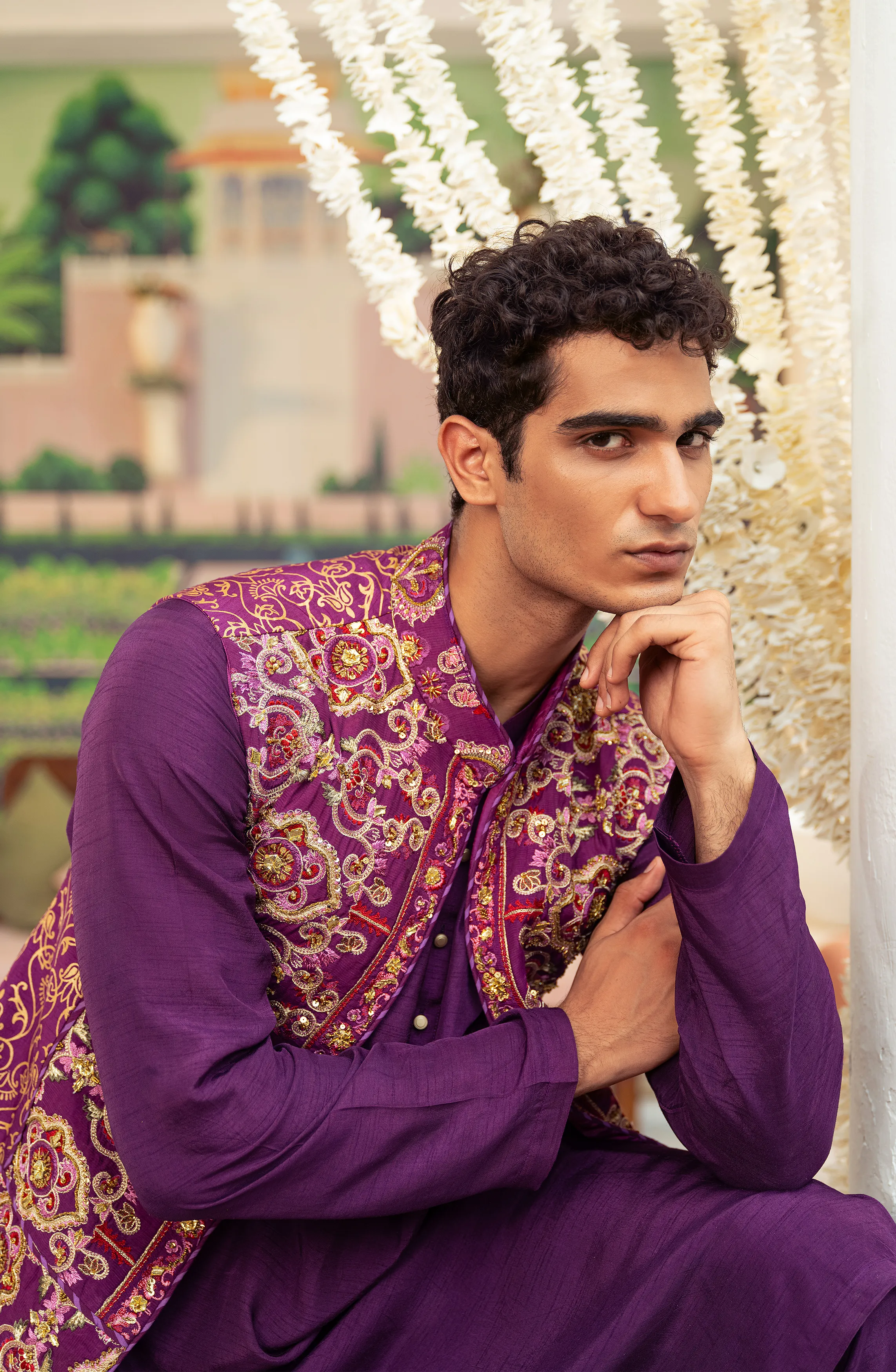 Rangrez - Silk Waistcoat with Deep Purple Kurta and Pants