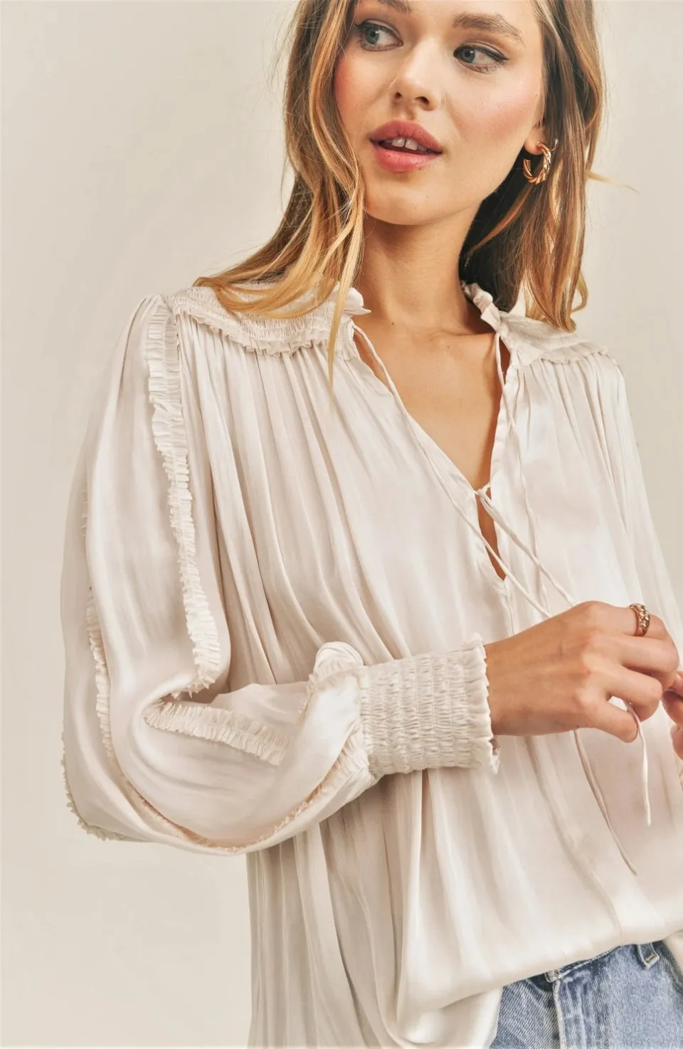 Reset By Jane Long Sleeve "Karissa" Ruffle Blouse