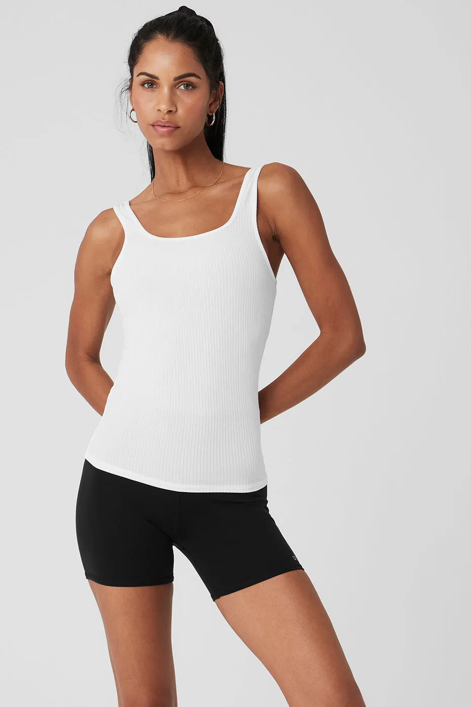 Ribbed Sea Coast Scoop Neck Tank - White