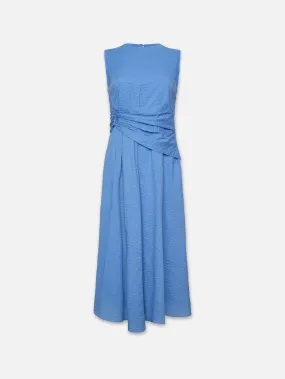 Ruched Sleeveless Midi Dress -- Coastal Blue