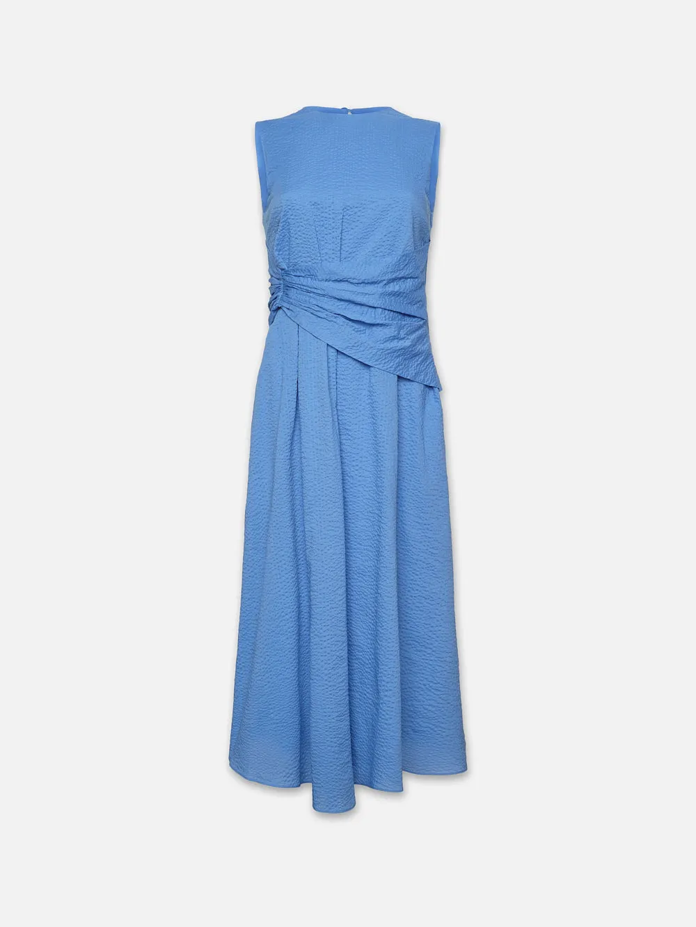 Ruched Sleeveless Midi Dress -- Coastal Blue