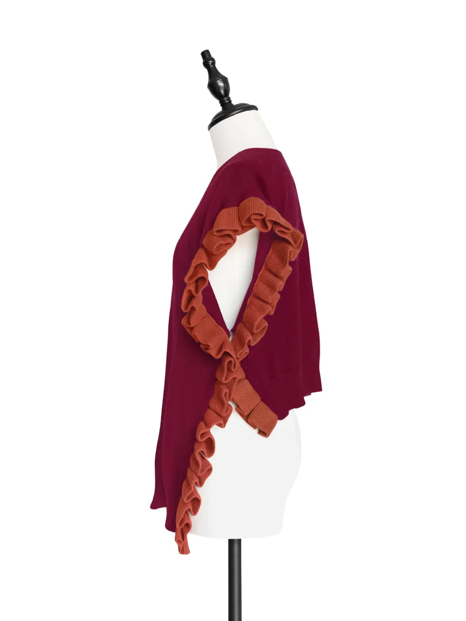 Rudy Red Pleated Frills Wool & Cashmere Ruana - Scarf