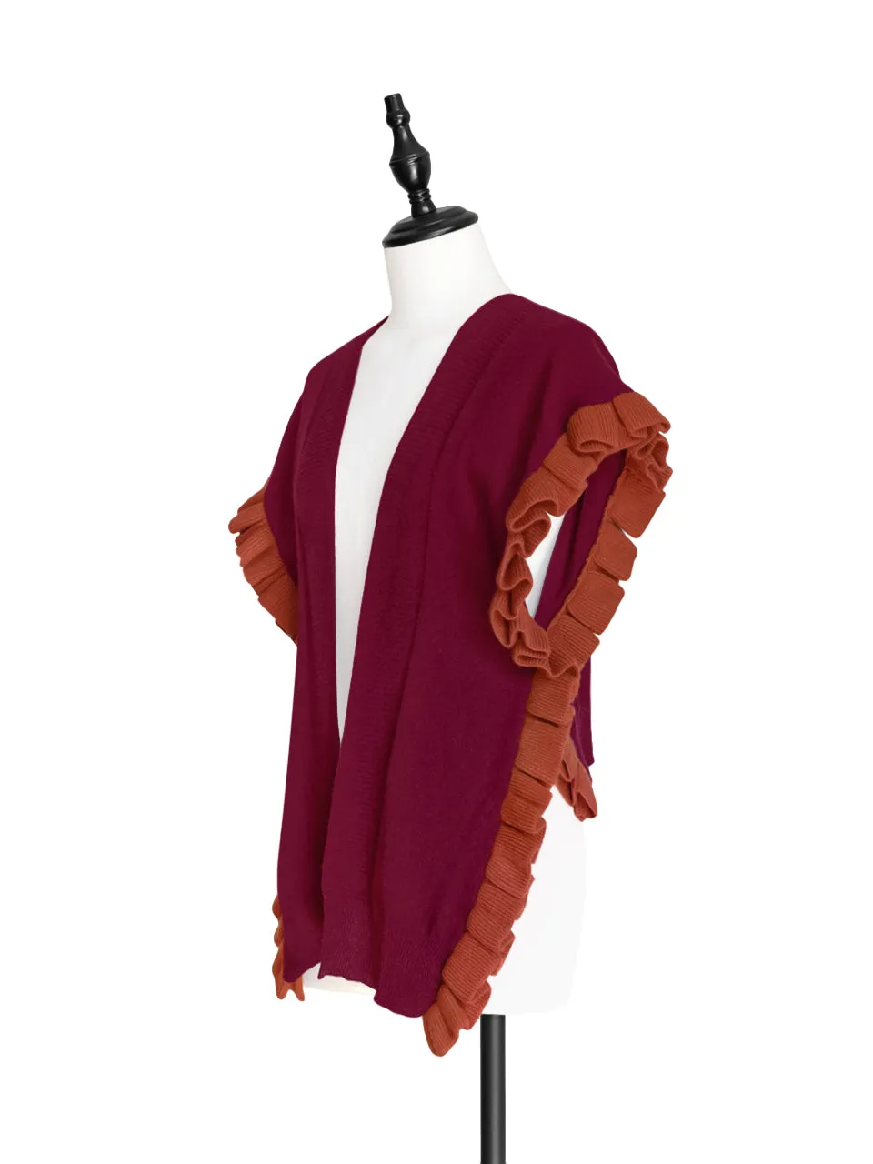 Rudy Red Pleated Frills Wool & Cashmere Ruana - Scarf