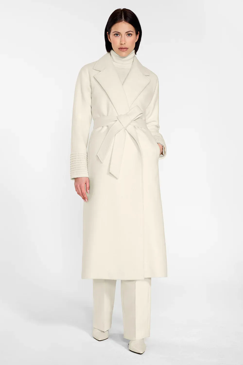 SENTALER LONG NOTCHED COLLAR RAGLAN SLEEVE WRAP COAT