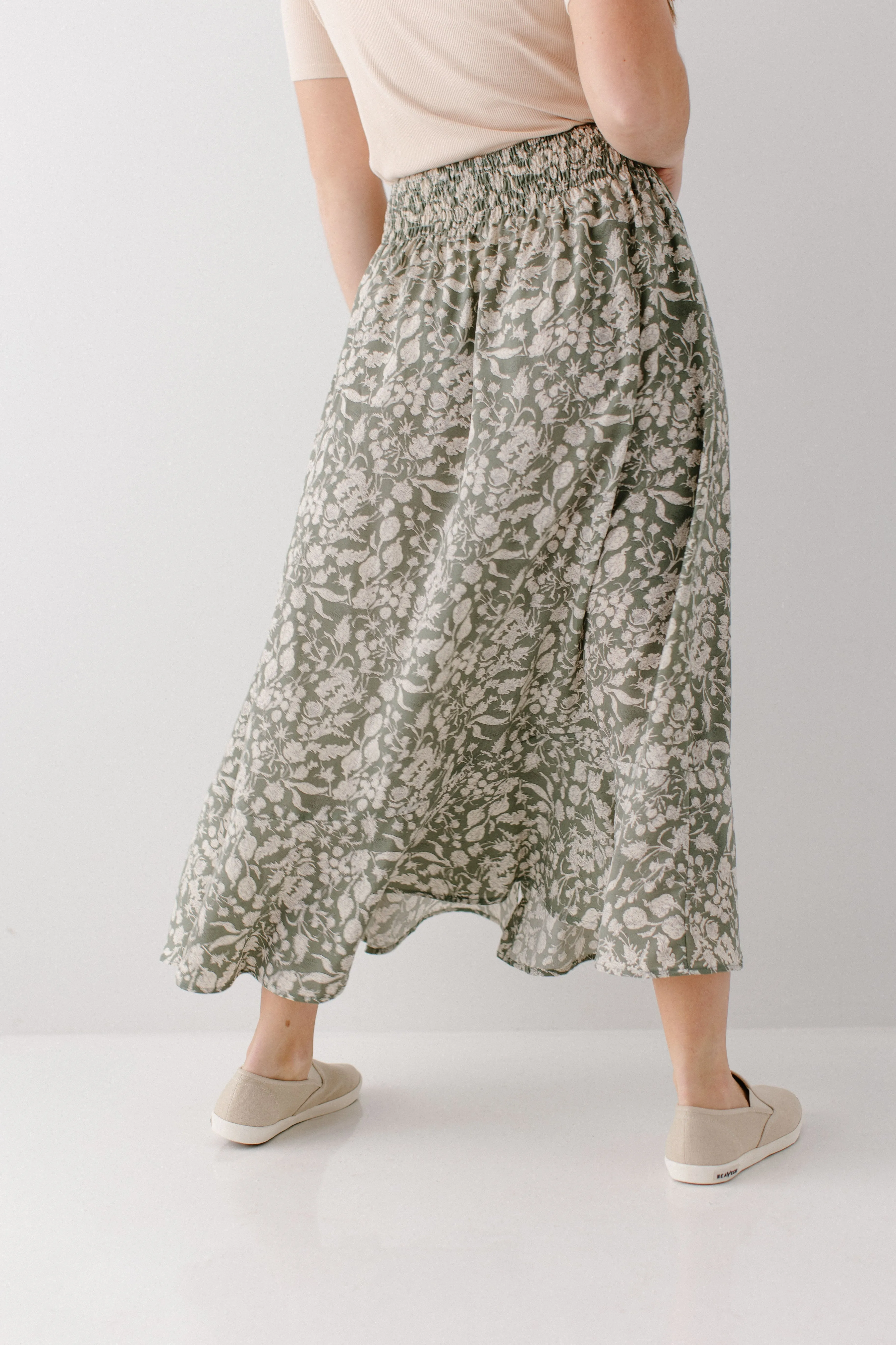 'Shauna' Smocked Waist Floral Maxi Skirt