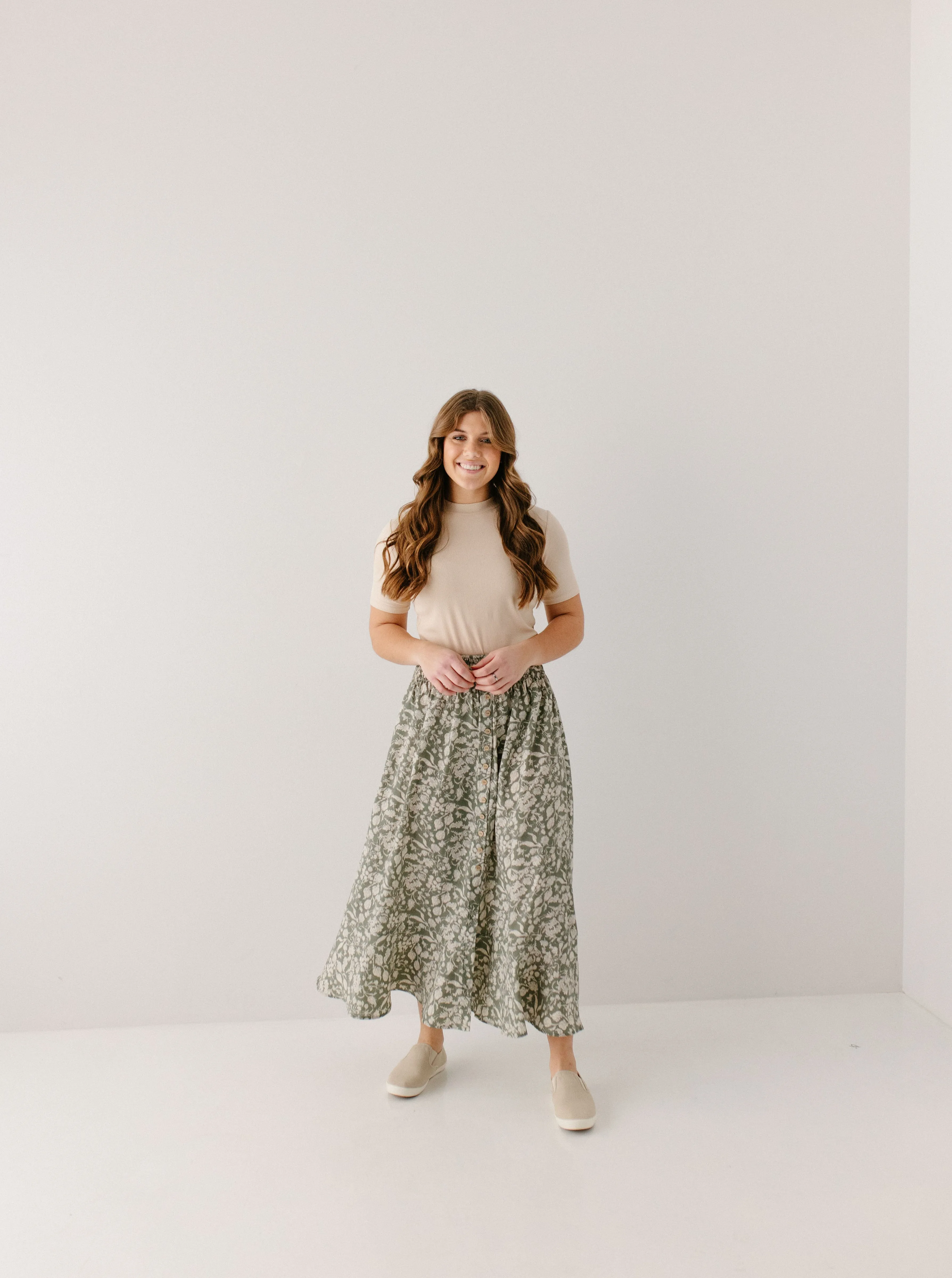 'Shauna' Smocked Waist Floral Maxi Skirt