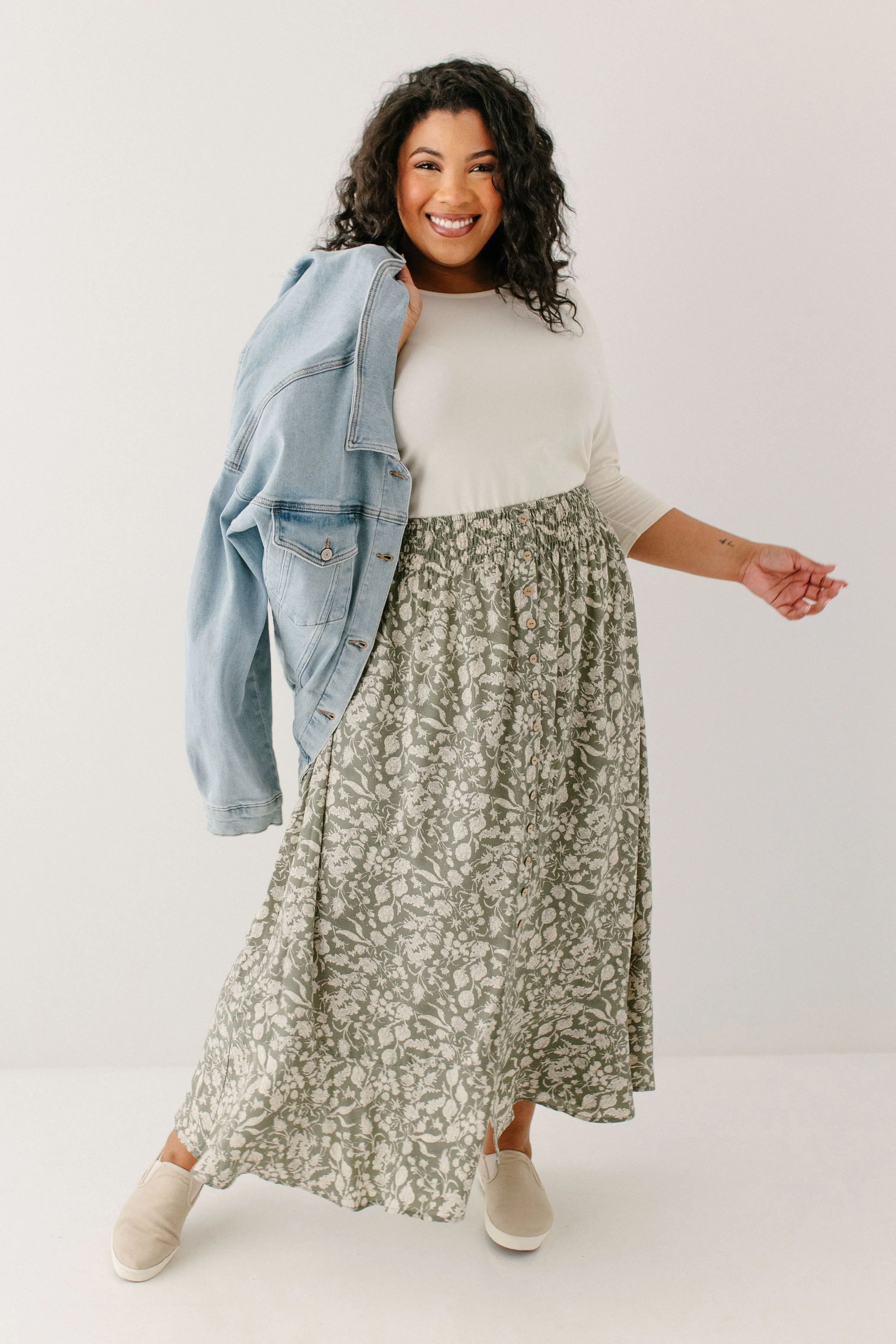 'Shauna' Smocked Waist Floral Maxi Skirt