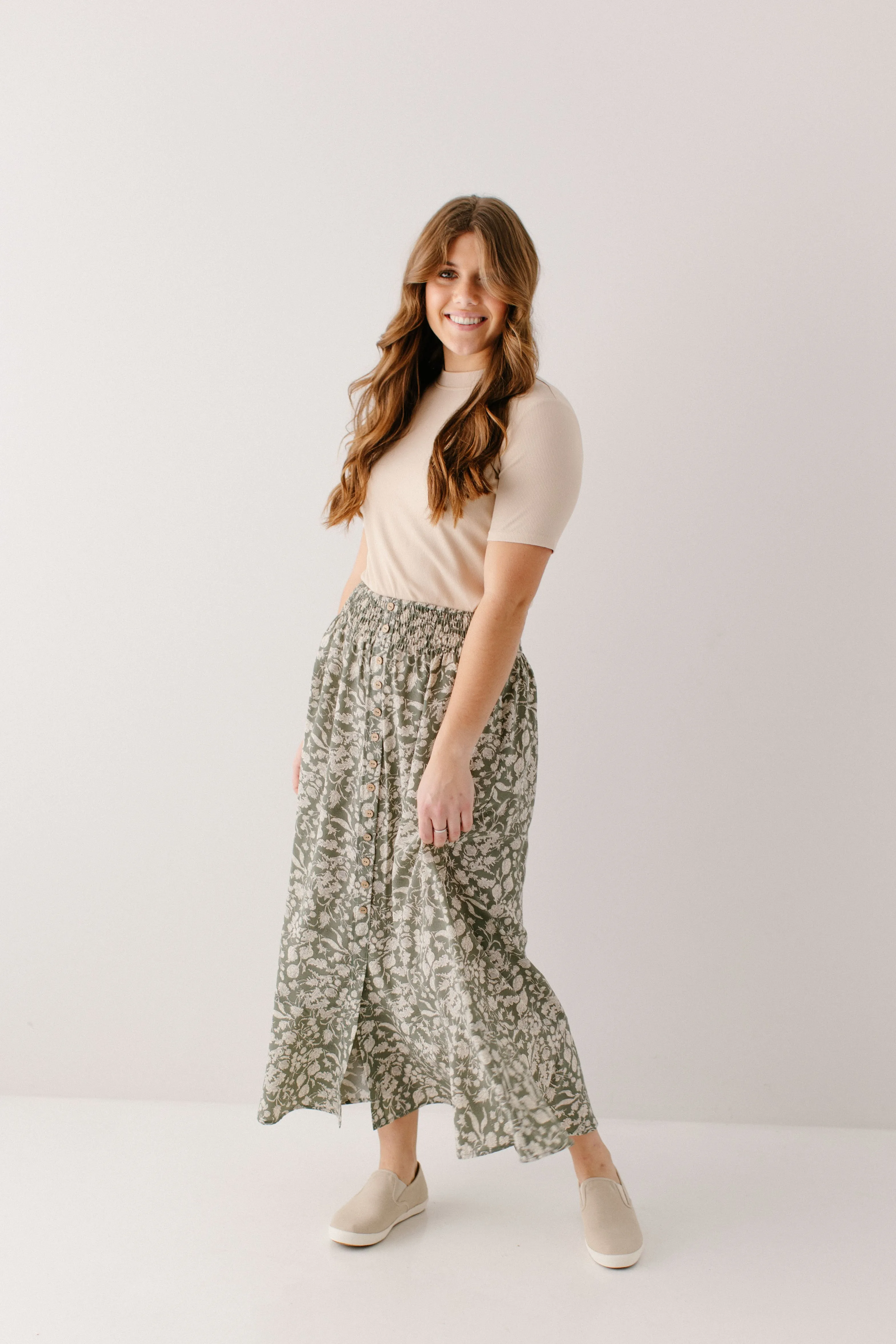 'Shauna' Smocked Waist Floral Maxi Skirt