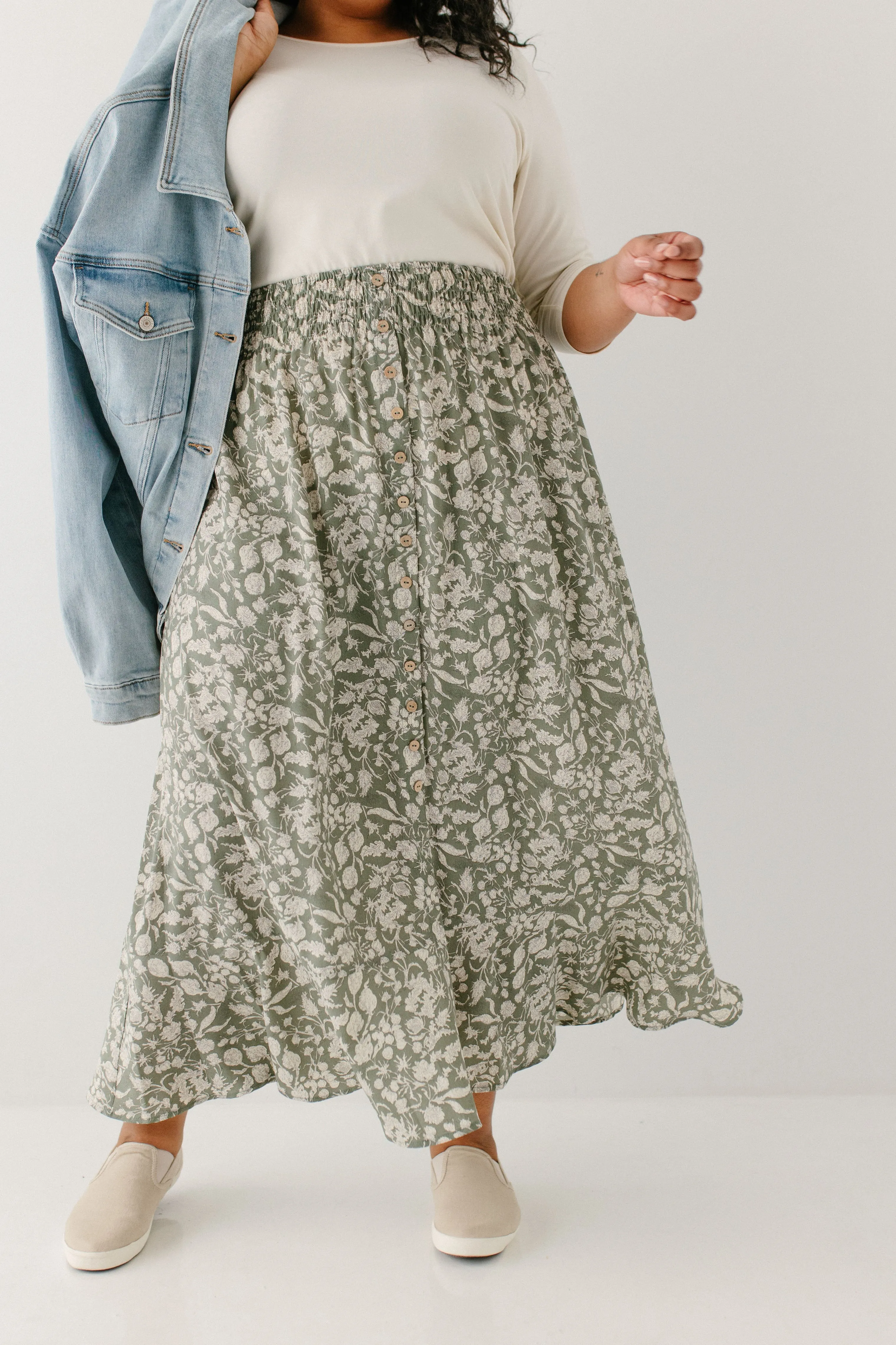 'Shauna' Smocked Waist Floral Maxi Skirt